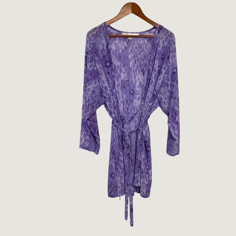 Vintage Victorias Secret Purple Snakeskin Floral Chiffon Robe One Size Lavender